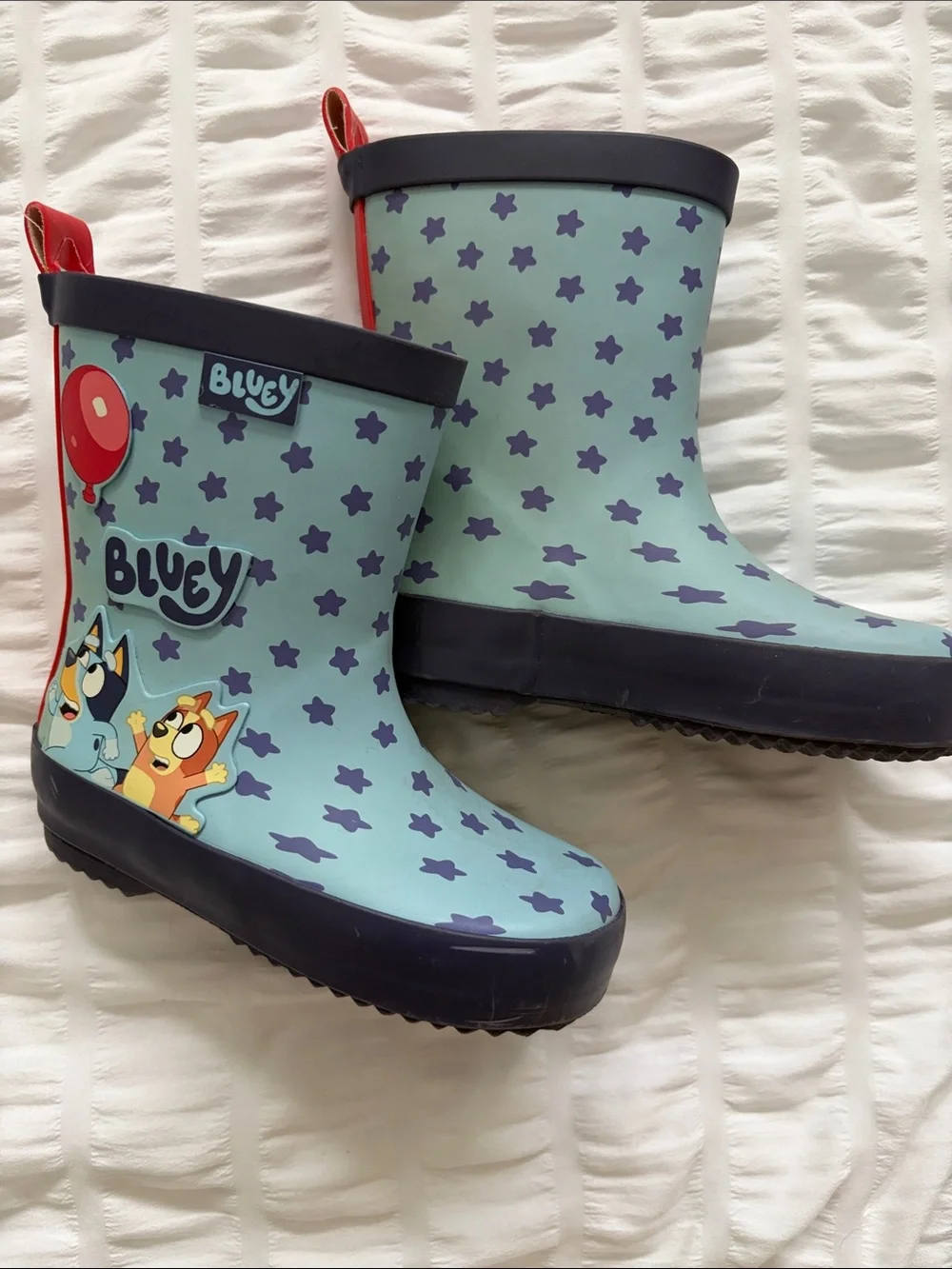 Bluey Kids' Light Blue Star Rain Boots in Navy/ Red Trim. Size 5/6 for Babies.